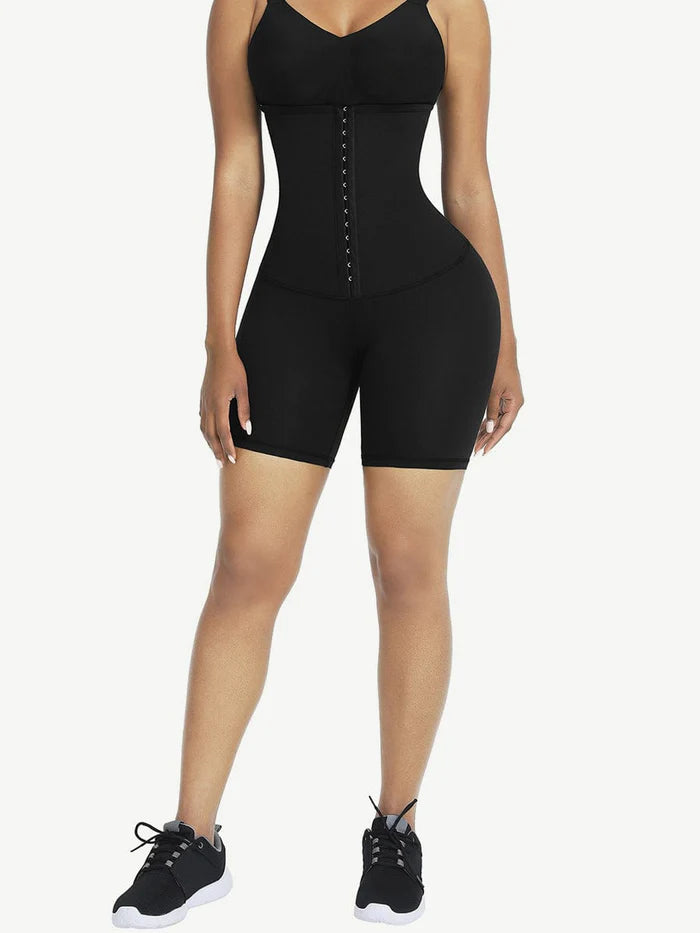 Waist Trainer Shorts with Three Row Hook and Eye Double Layer Fabric