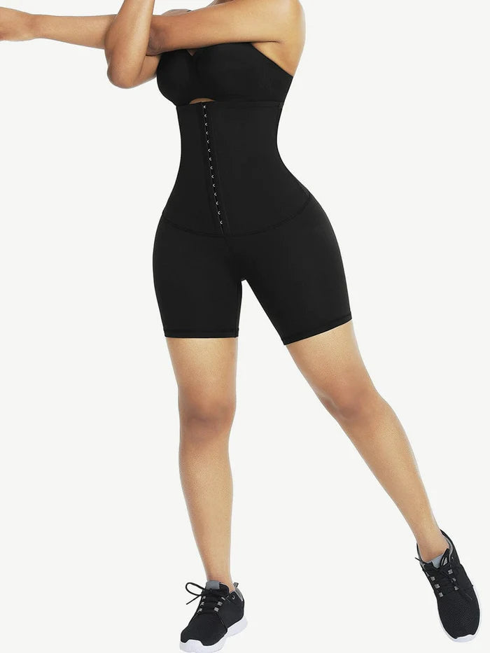 Waist Trainer Shorts with Three Row Hook and Eye Double Layer Fabric