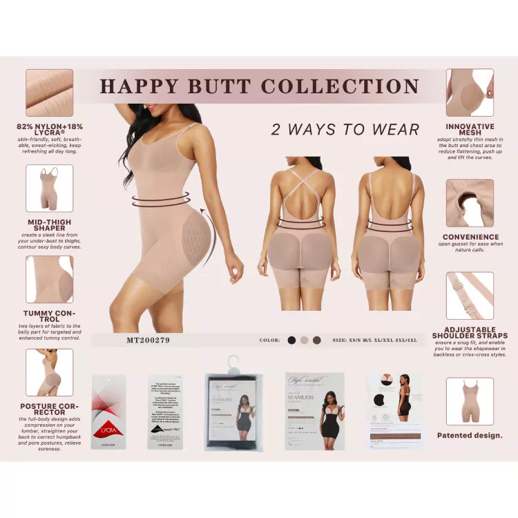 Seamless Low Back Body Shaper with Tummy Control Technology