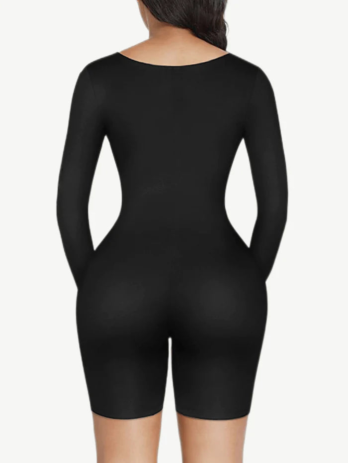 Tummy Control Long Sleeve V-Neck Bodysuit/Shaper